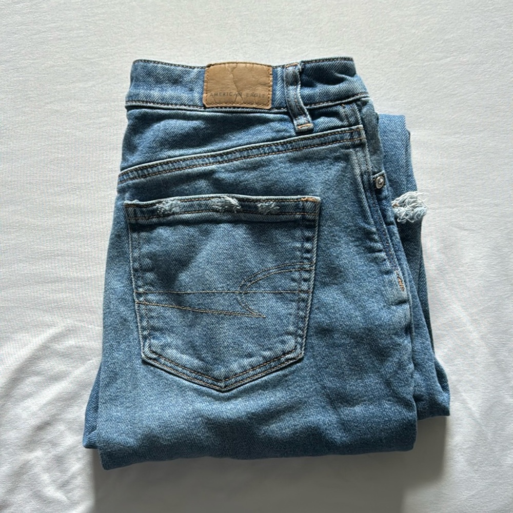 AMERICAN EAGLE loose distressed trendy jeans! Size 2 long